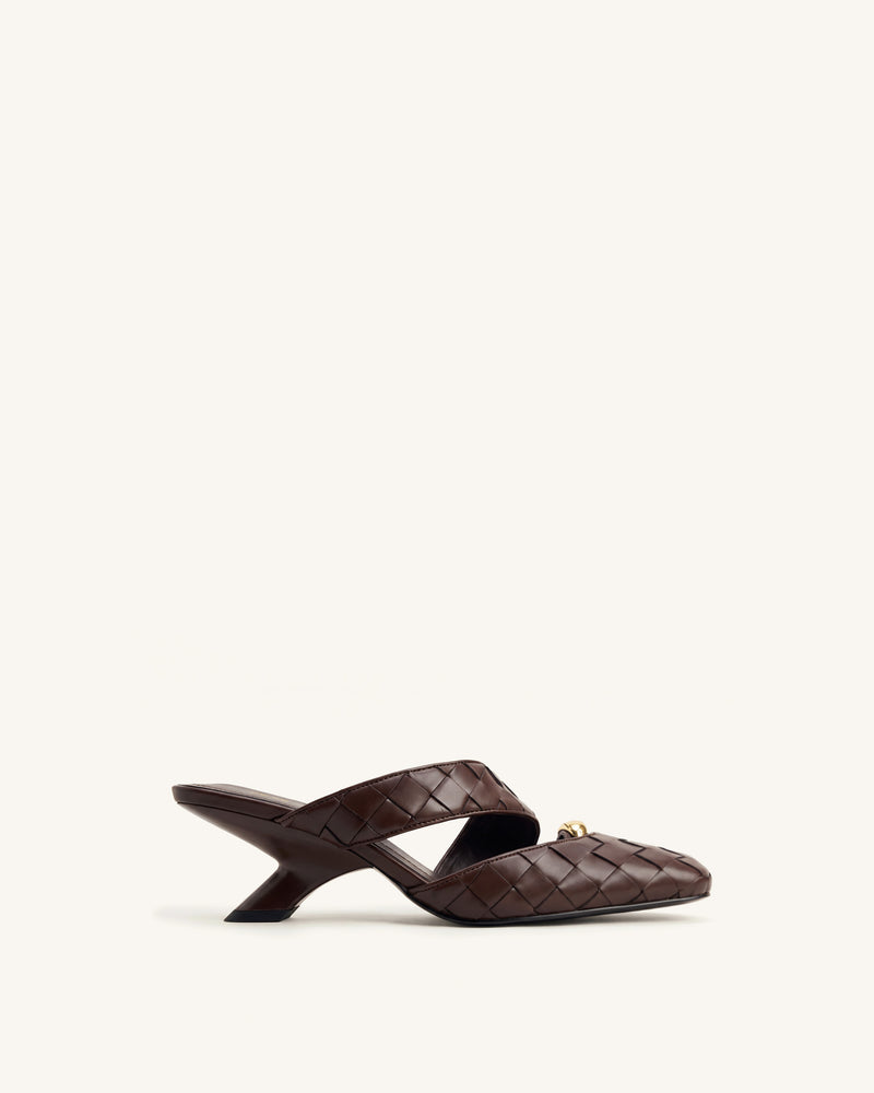 Noemi Woven Hardware Closed-Toe Mules - Dark Brown