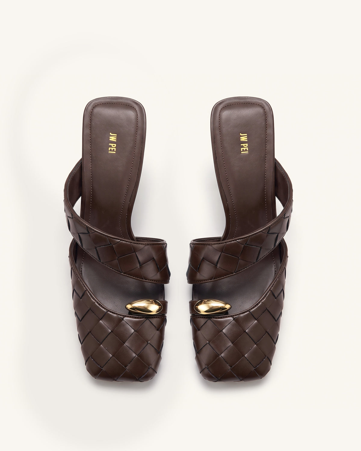 Noemi Woven Hardware Closed-Toe Mules - Dark Brown