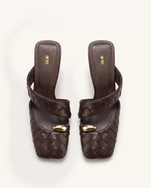 Noemi Woven Hardware Closed-Toe Mules - Dark Brown