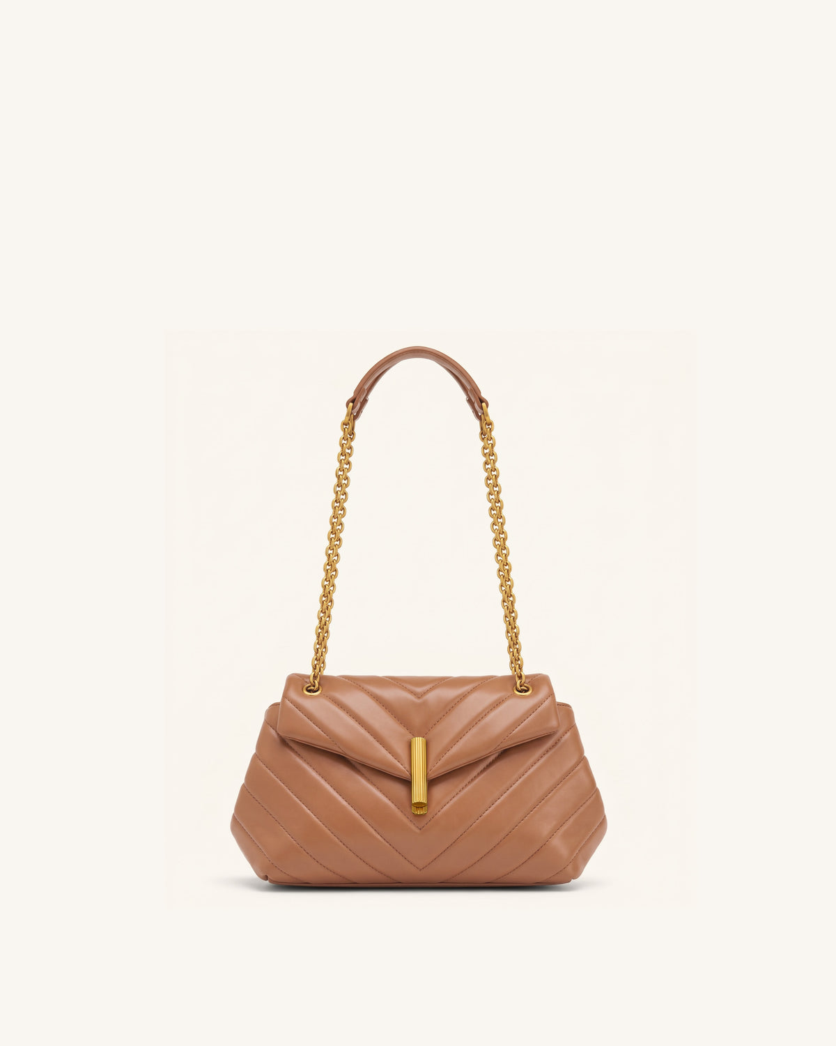 Valerie Quilted Chain Flap Shoulder Bag - Caramel Brown