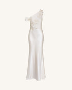 Floral Appliqué One Shoulder Sheath Maxi Dress - Ivory