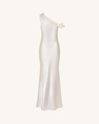 Floral Appliqué One Shoulder Sheath Maxi Dress - Ivory