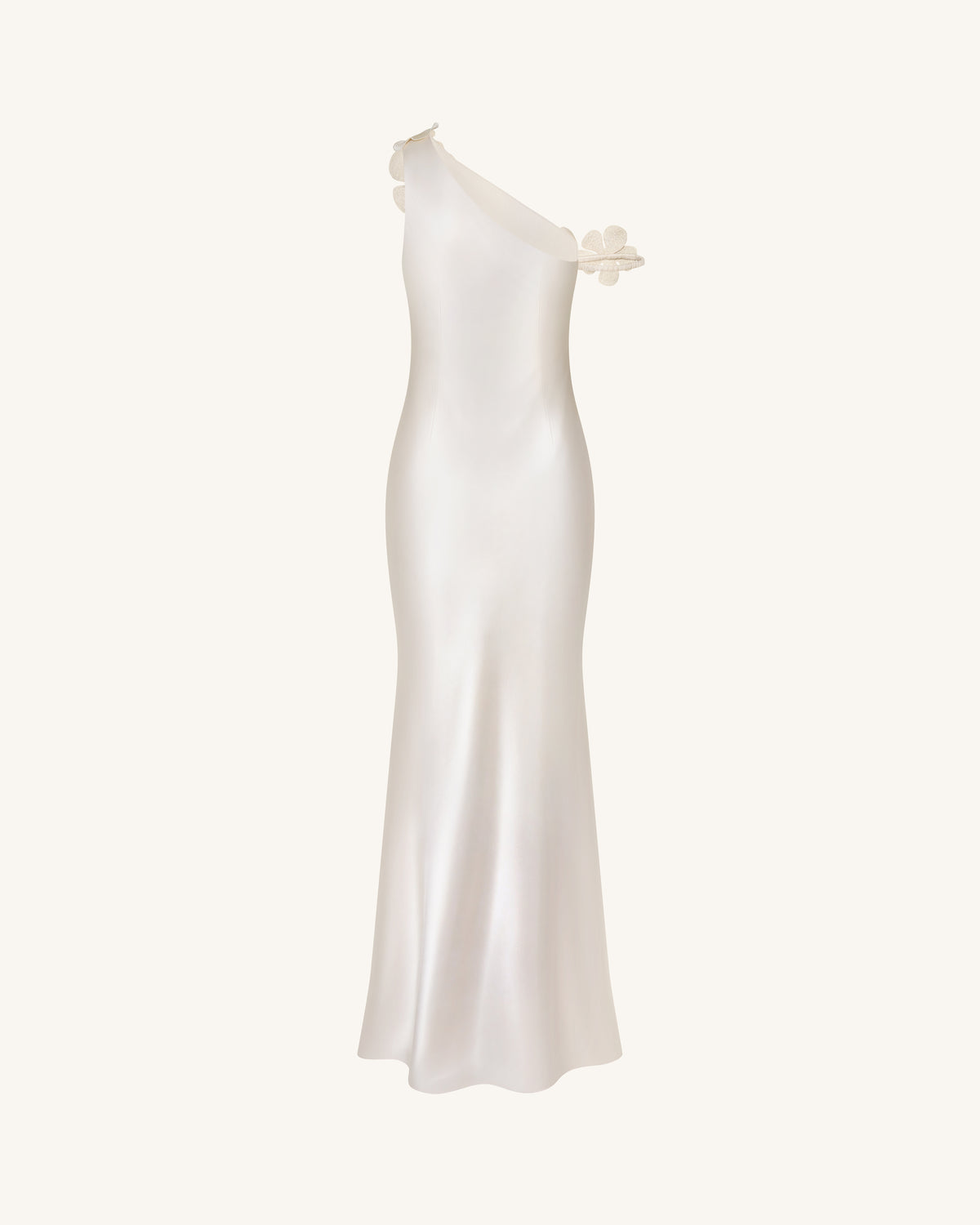 Floral Appliqué One Shoulder Sheath Maxi Dress - Ivory