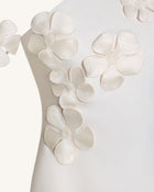 Floral Appliqué One Shoulder Sheath Maxi Dress - Ivory