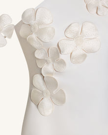Floral Appliqué One Shoulder Sheath Maxi Dress - Ivory