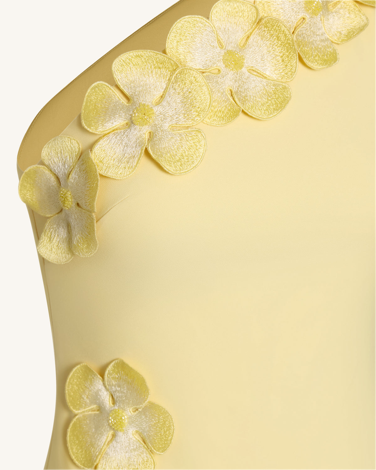 Floral Appliqué One Shoulder Ruffle Slit  Dress - Yellow