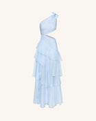 One Shoulder Cutout Ruffle Chiffon Maxi Dress - Blue