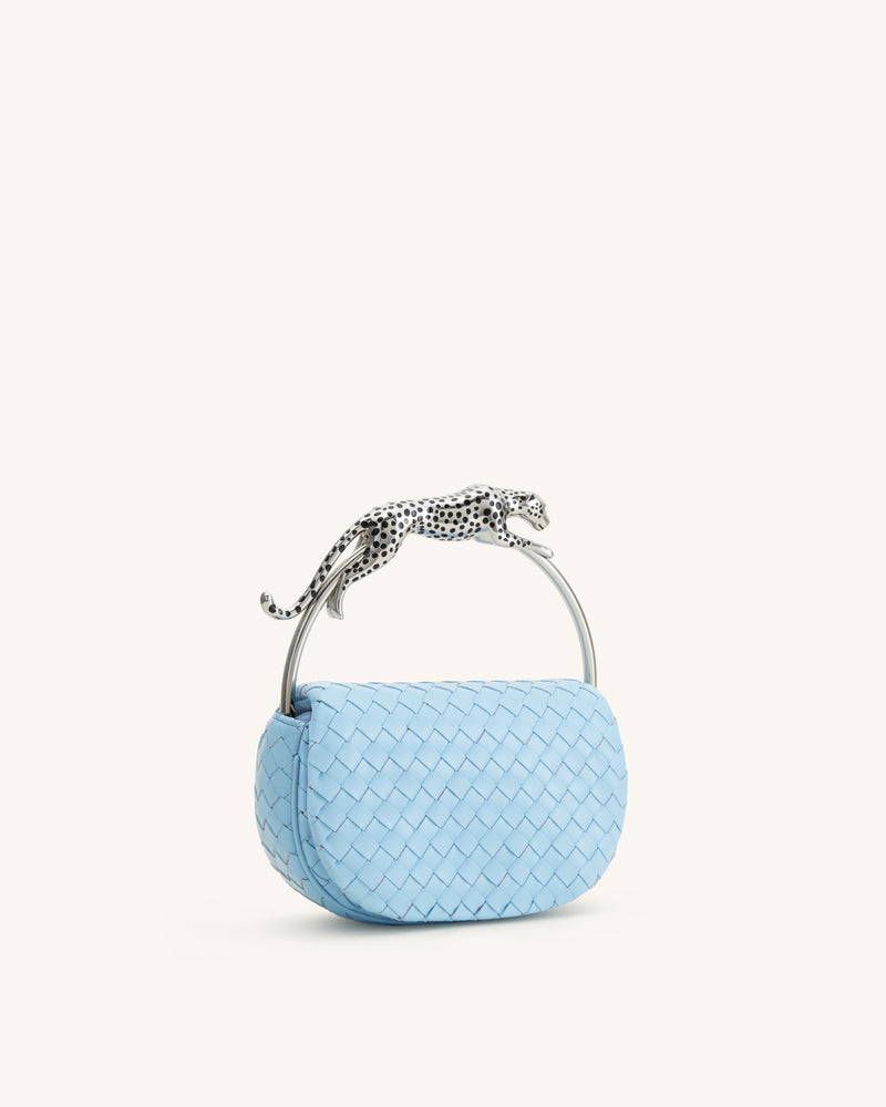 Ione Woven Leopard Shaped Top Handle Bag - Light Blue