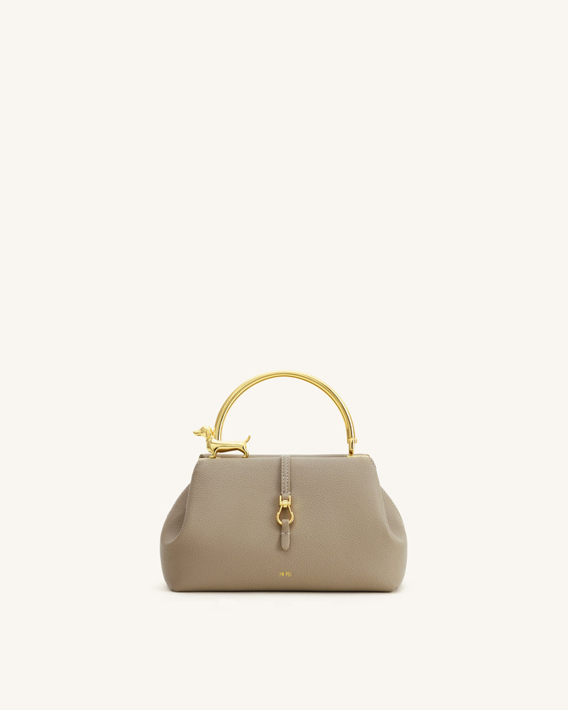 Bruna Dachshund Metal Handle Top Handle Bag - Light Brown