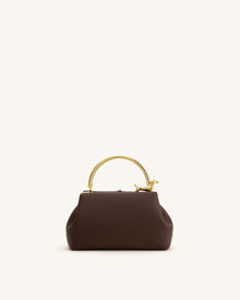 Bruna Dachshund Metal Handle Top Handle Bag - Dark Brown