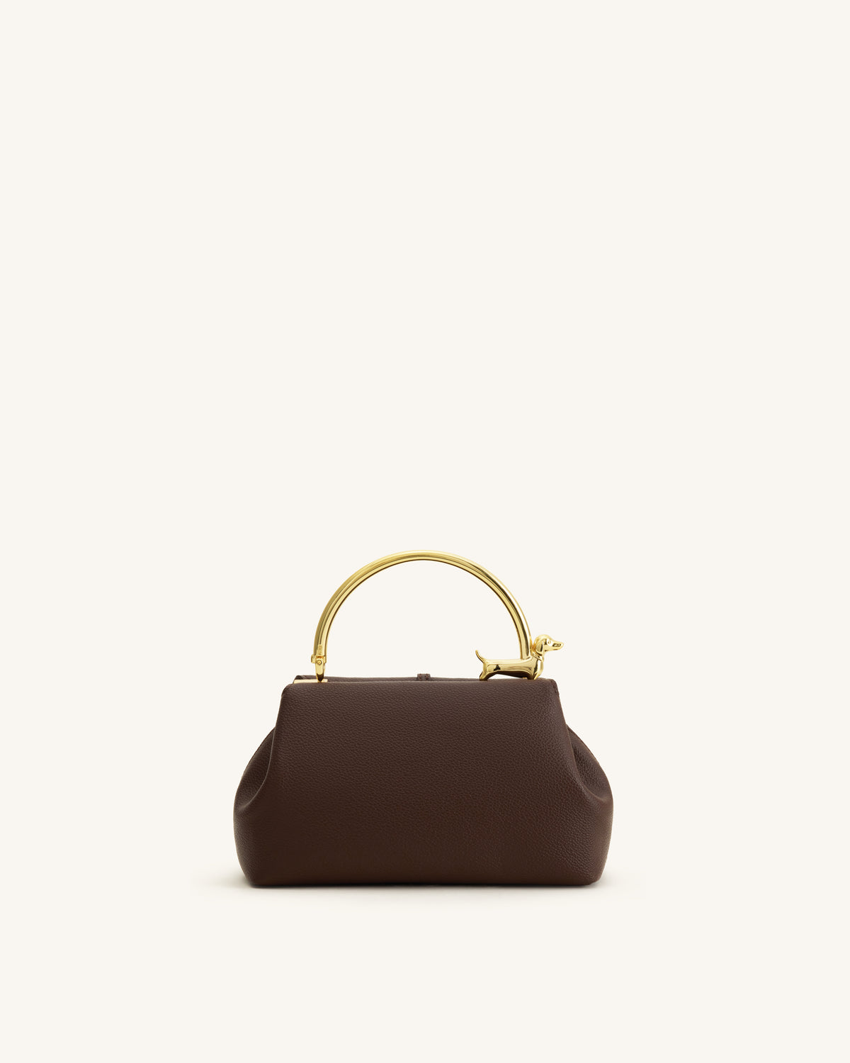 Bruna Dachshund Metal Handle Top Handle Bag - Dark Brown