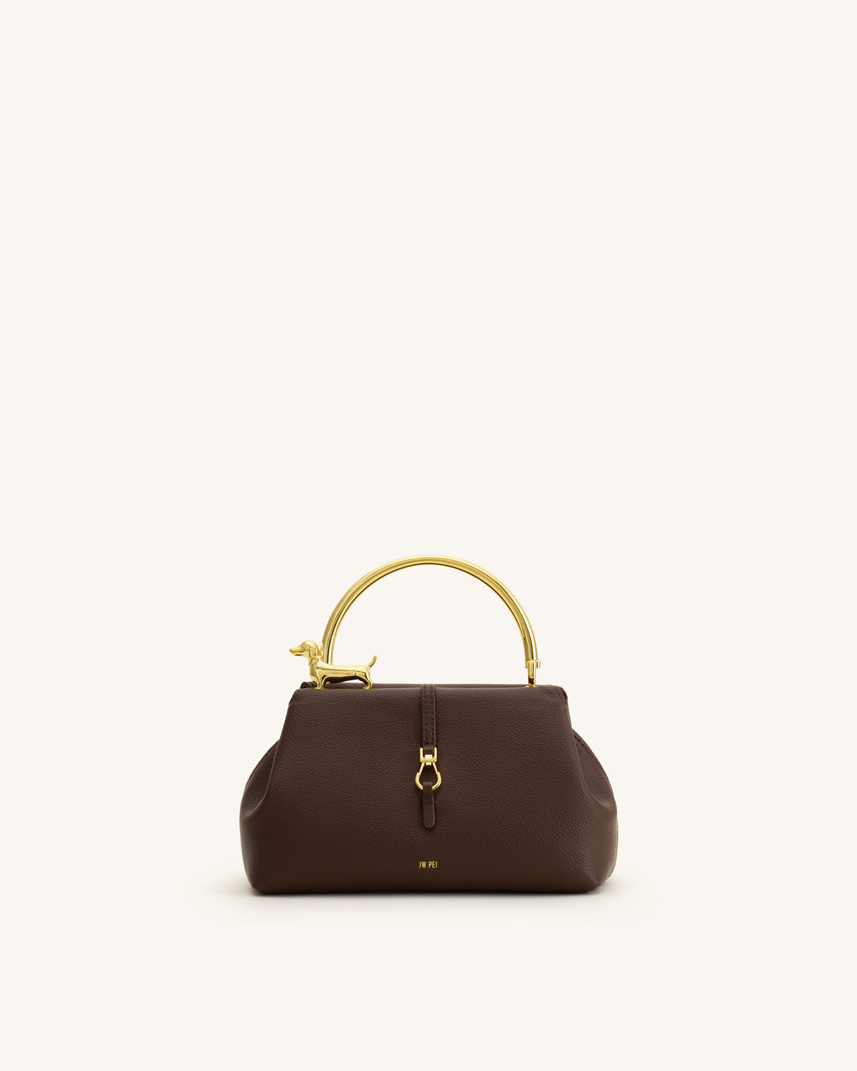 Bruna Dachshund Metal Handle Top Handle Bag - Dark Brown