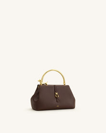Bruna Dachshund Metal Handle Top Handle Bag - Dark Brown