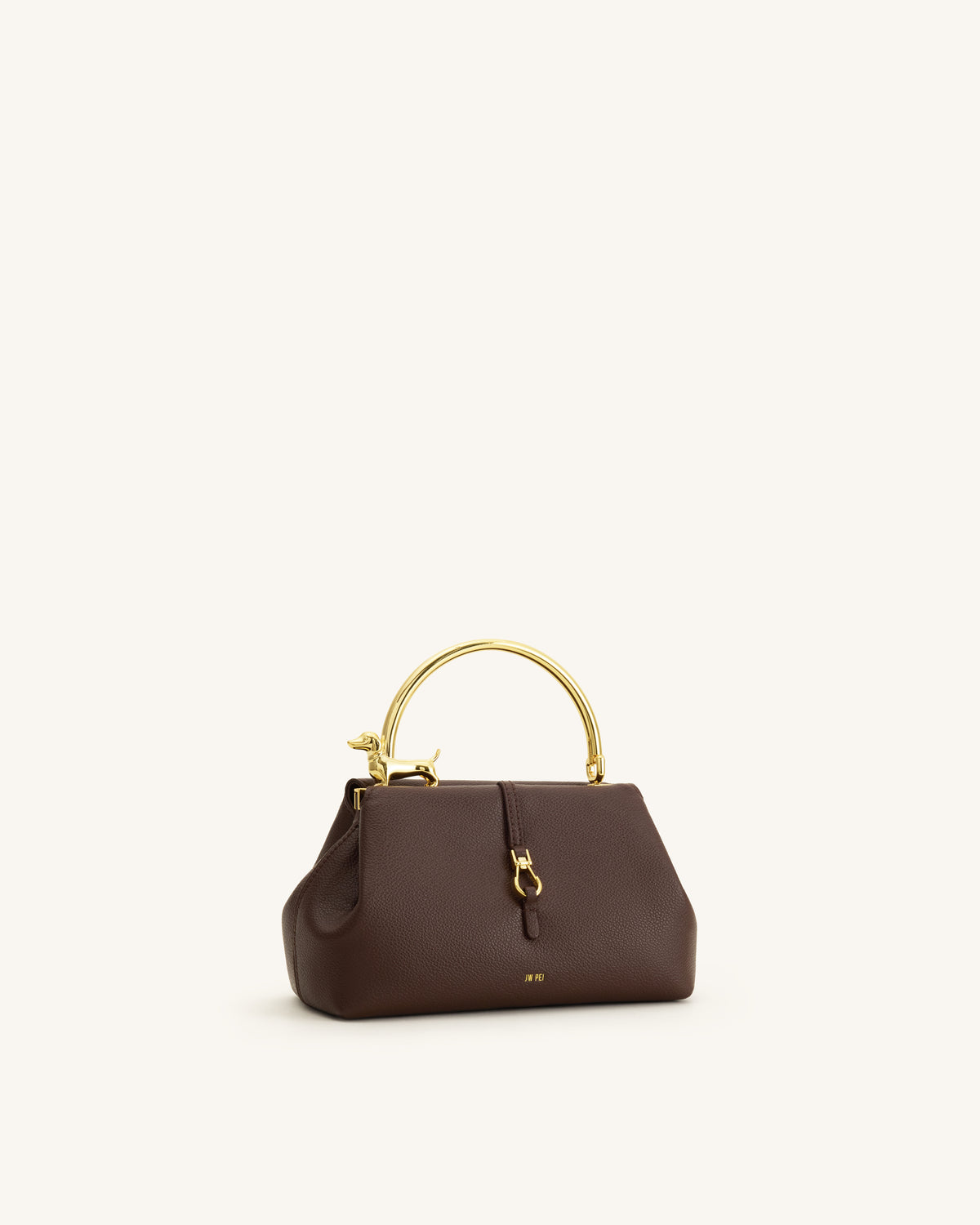 Bruna Dachshund Metal Handle Top Handle Bag - Dark Brown