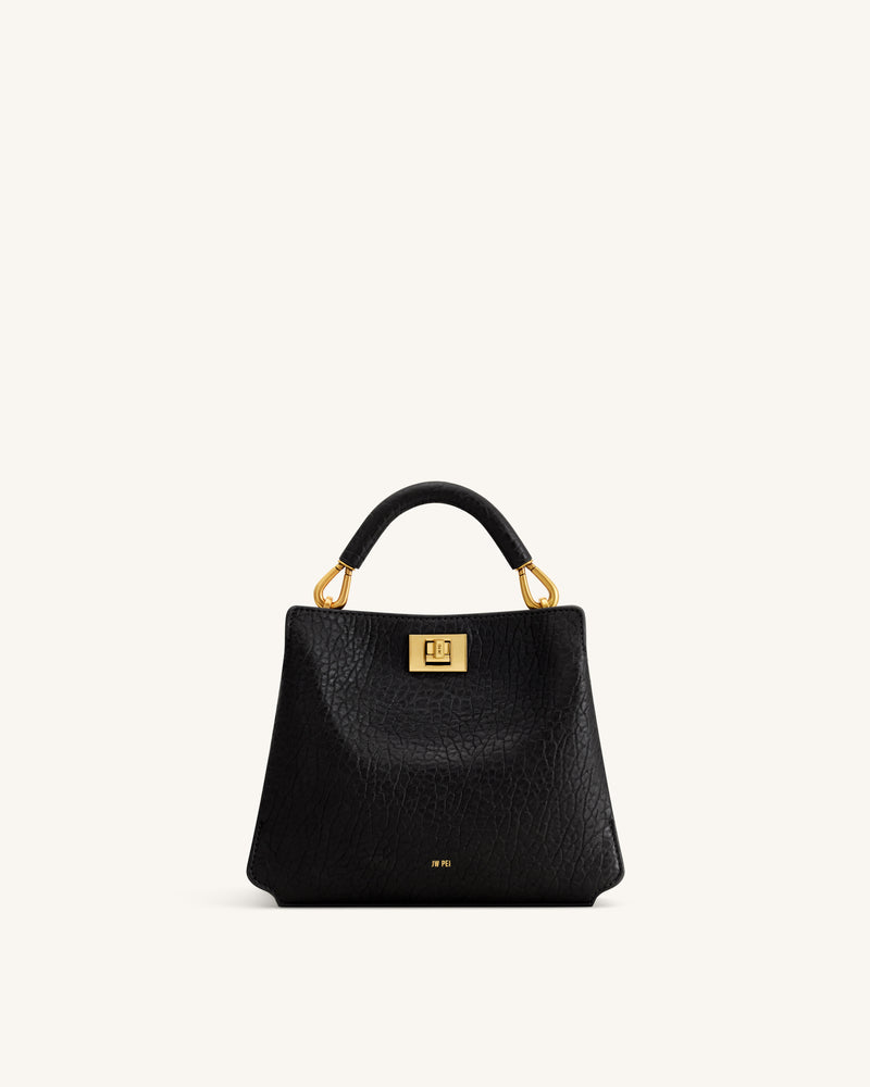 Lucia Elephant-Effect Top Handle Bag - Black