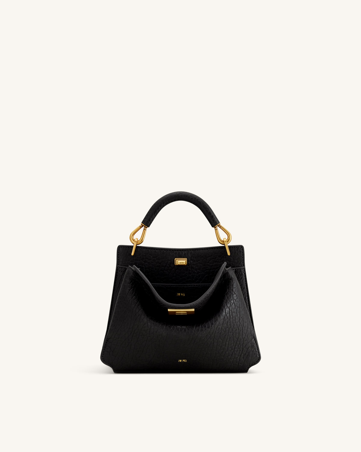 Lucia Elephant-Effect Top Handle Bag - Black