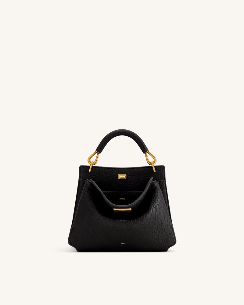 Lucia Elephant-Effect Top Handle Bag - Black