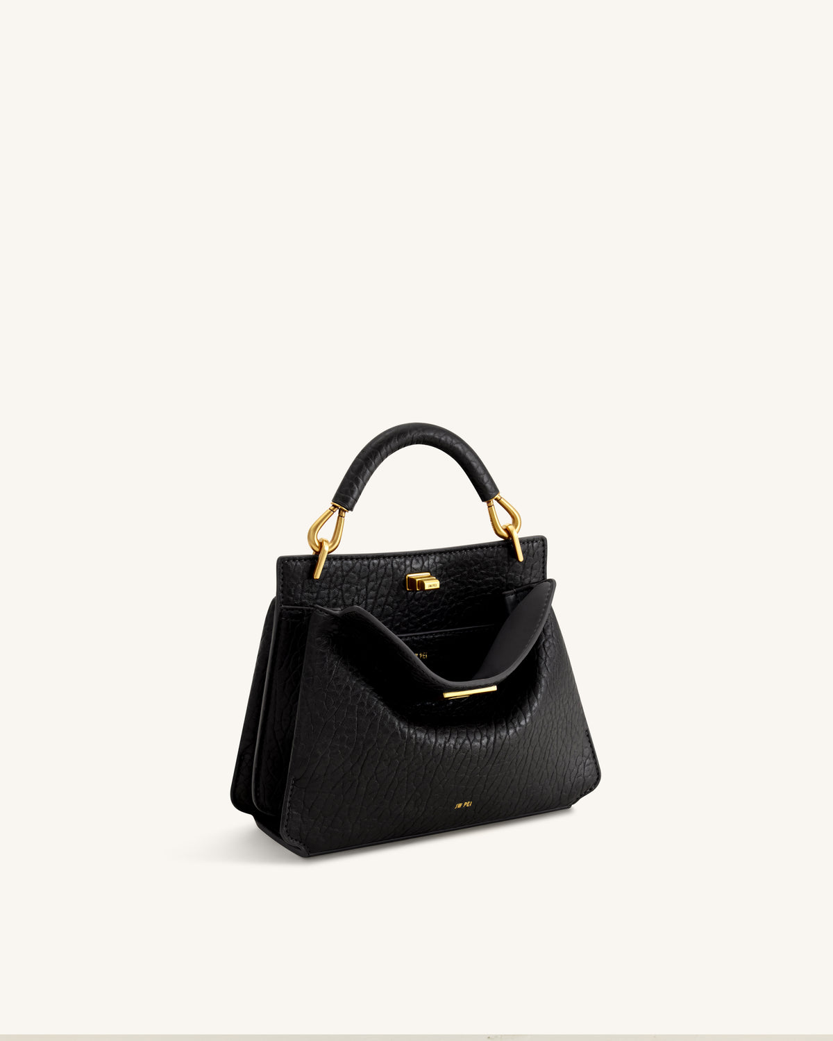 Lucia Elephant-Effect Top Handle Bag - Black