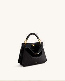 Lucia Elephant-Effect Top Handle Bag - Black