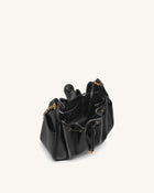 Rowan Ruched Drawstring Chain Bucket Bag - Black