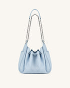 Rowan Faux Suede Quilted Chain Bucket Bag - Blue
