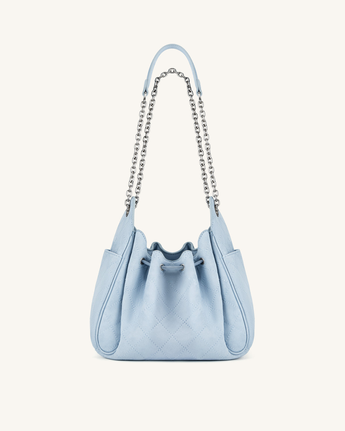 Rowan Faux Suede Quilted Chain Bucket Bag - Blue