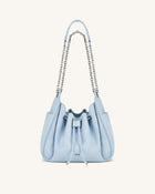 Rowan Faux Suede Quilted Chain Bucket Bag - Blue