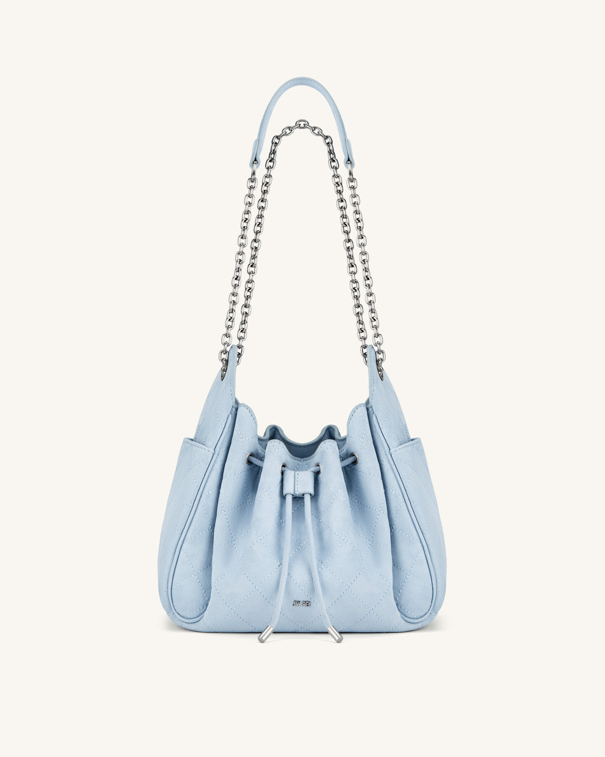 Rowan Faux Suede Quilted Chain Bucket Bag - Blue