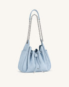 Rowan Faux Suede Quilted Chain Bucket Bag - Blue