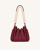 Rowan Faux Suede Quilted Chain Bucket Bag - Dark Red