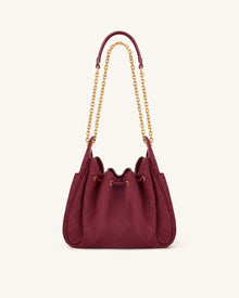 Rowan Faux Suede Quilted Chain Bucket Bag - Dark Red