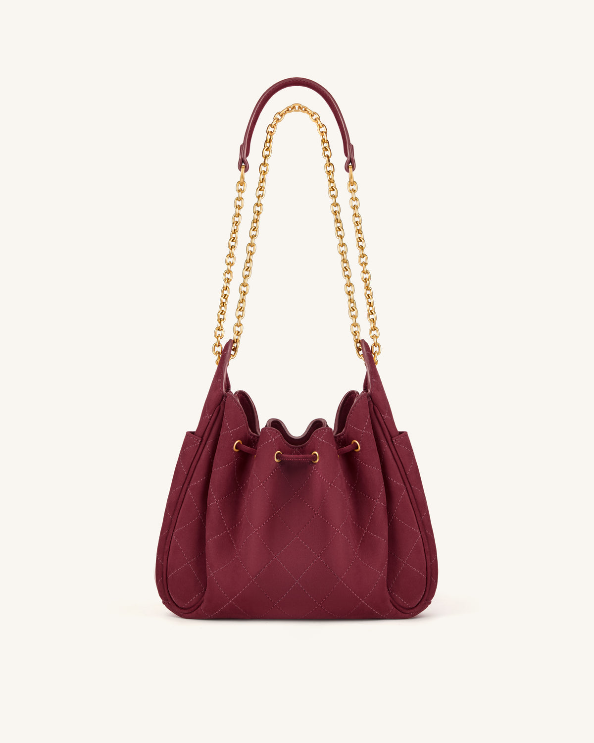 Rowan Faux Suede Quilted Chain Bucket Bag - Dark Red