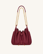 Rowan Faux Suede Quilted Chain Bucket Bag - Dark Red