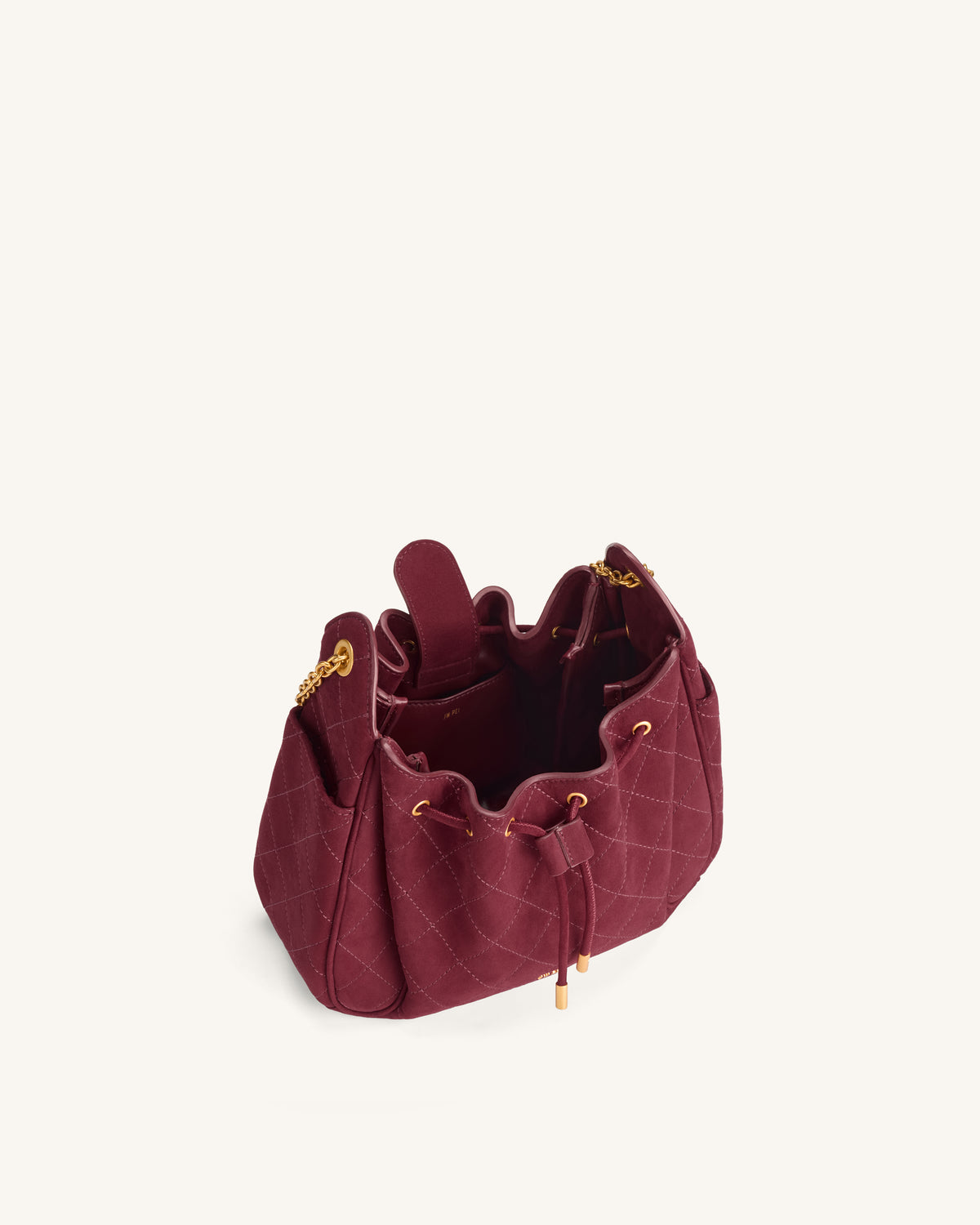 Rowan Faux Suede Quilted Chain Bucket Bag - Dark Red