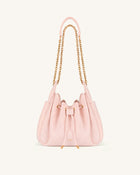 Rowan Faux Suede Quilted Chain Bucket Bag - Pink