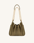 Rowan Faux Suede Quilted Chain Bucket Bag - Olive Green