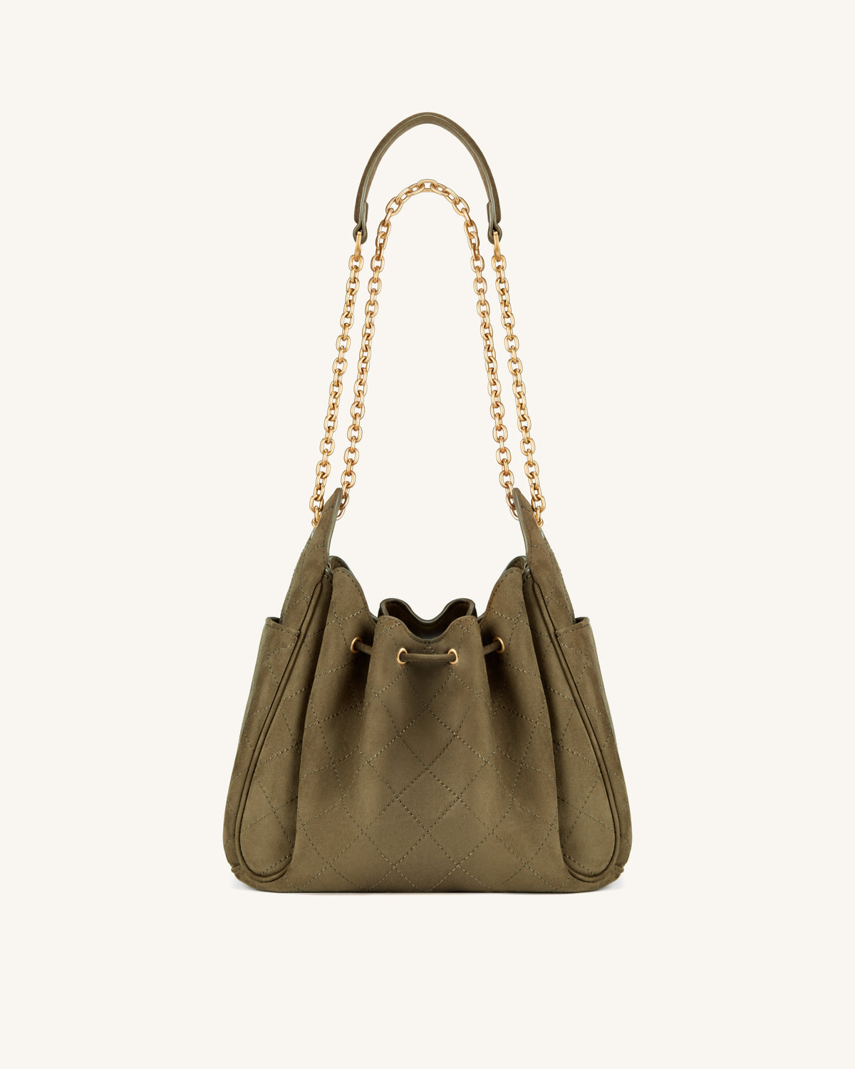 Rowan Faux Suede Quilted Chain Bucket Bag - Olive Green