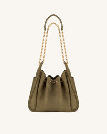 Rowan Faux Suede Quilted Chain Bucket Bag - Olive Green