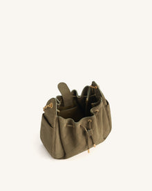 Rowan Faux Suede Quilted Chain Bucket Bag - Olive Green