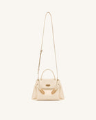 Rhea Small Pebbled Double Buckle Shoulder Bag - White