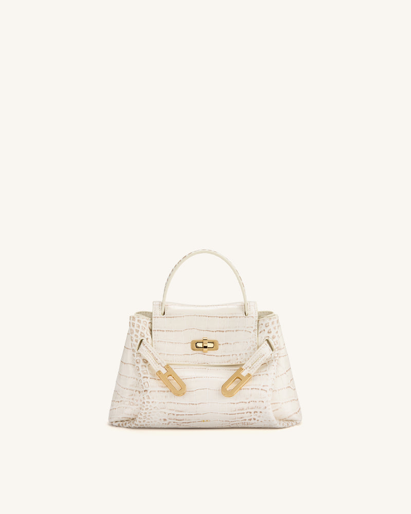 Rhea Small Double Buckle Shoulder Bag - White Croc