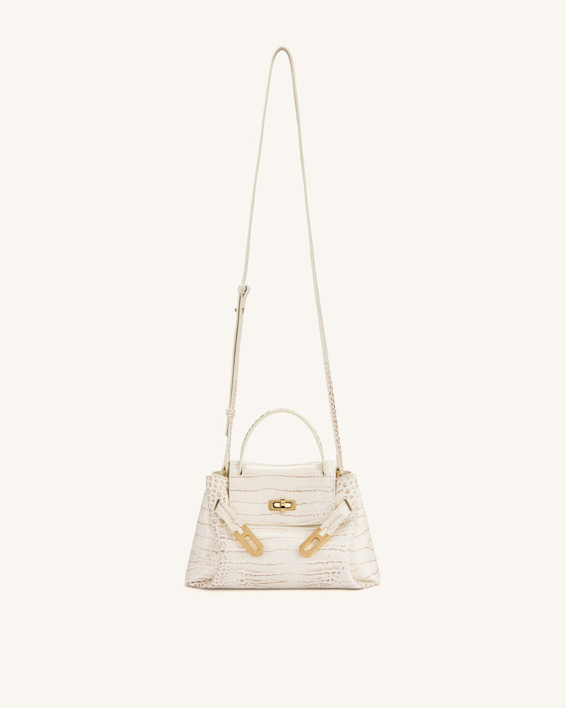 Rhea Small Double Buckle Shoulder Bag - White Croc