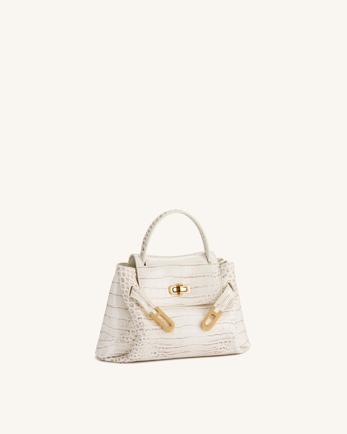 Rhea Small Double Buckle Shoulder Bag - White Croc