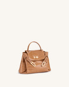 Rhea Small Double Buckle Shoulder Bag - Light Brown Croc