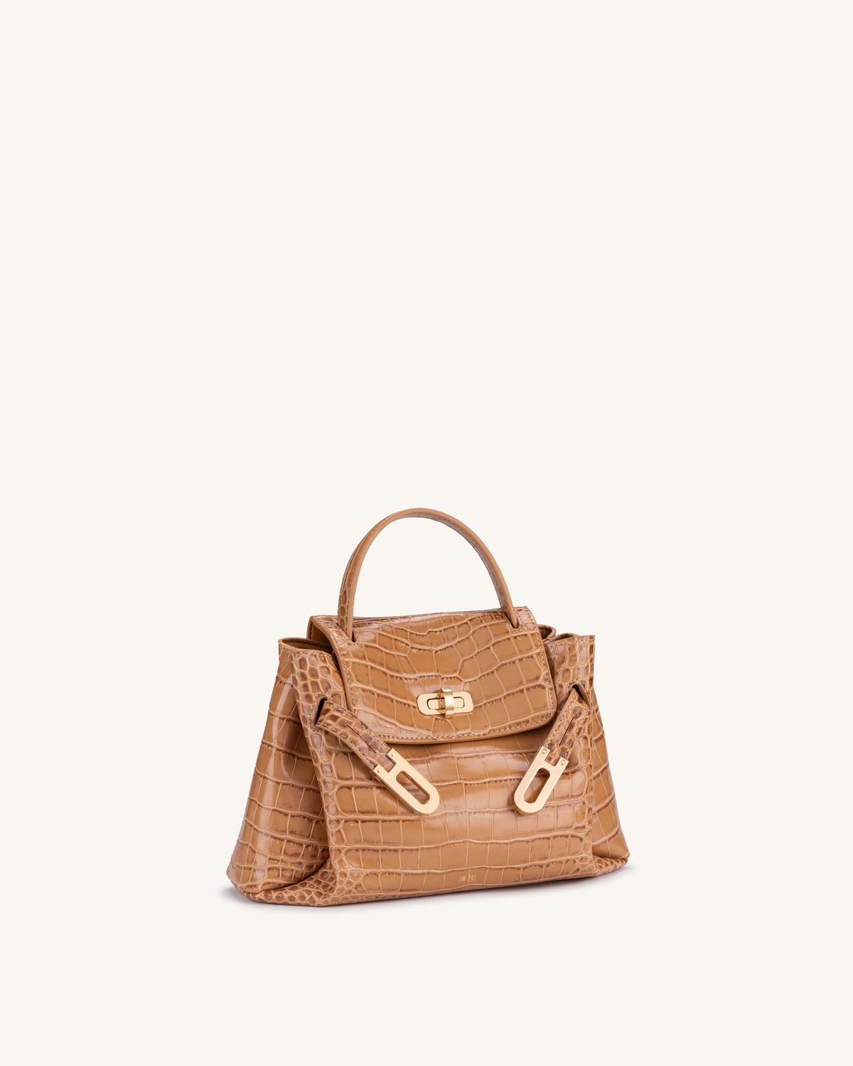 Rhea Small Double Buckle Shoulder Bag - Light Brown Croc