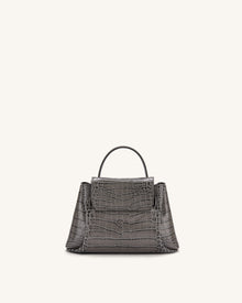 Rhea Small Double Buckle Shoulder Bag - Grey Croc