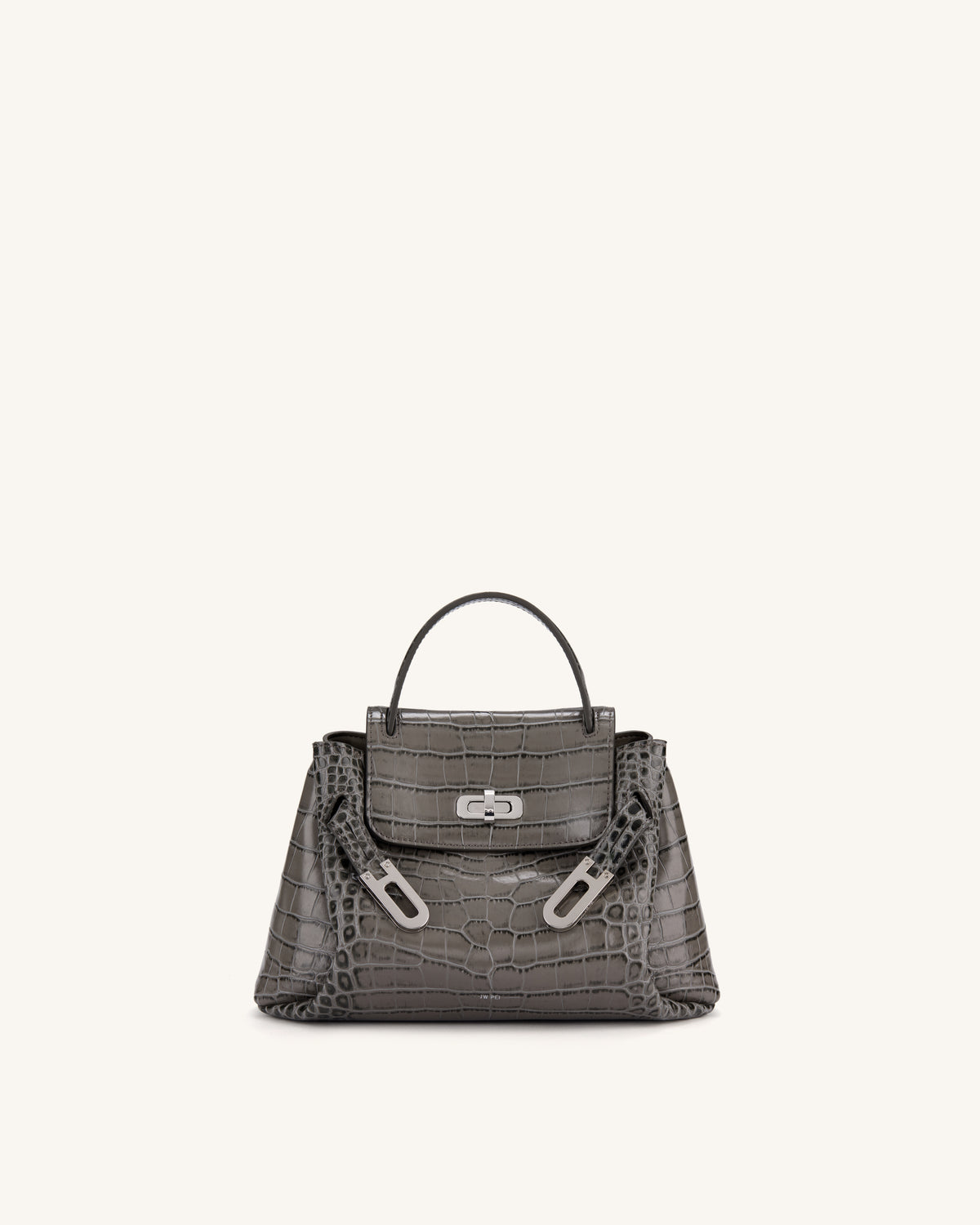 Rhea Small Double Buckle Shoulder Bag - Grey Croc