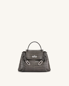 Rhea Small Double Buckle Shoulder Bag - Grey Croc