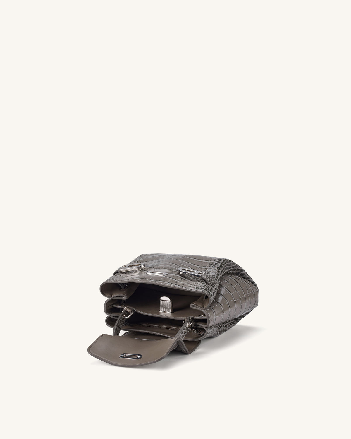 Rhea Small Double Buckle Shoulder Bag - Grey Croc