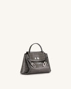 Rhea Small Double Buckle Shoulder Bag - Grey Croc